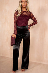Bree Black Satin Straight Leg Trousers