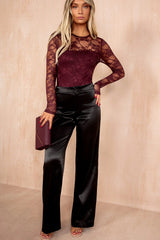 Bree Black Satin Straight Leg Trousers