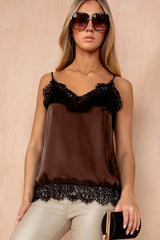 Orla Chocolate Satin Lace Cami Top