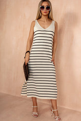 Jordan Stone Fine Knit Striped Midi Dress
