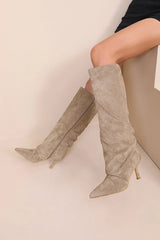 Audrey Stone Suedette Knee High Boots