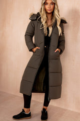 Esther Khaki Padded Longline Coat