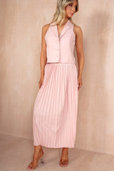 Athena Pink Pleated Midi Skirt