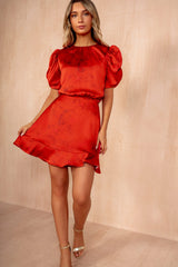 Uma Red Satin Smudge Print Mini Dress