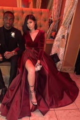 Sheath Long Sleeves Split Short Red Prom Dresses 2020 cg8322