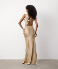 Twist Back Satin Bridesmaid Dress - Champagne