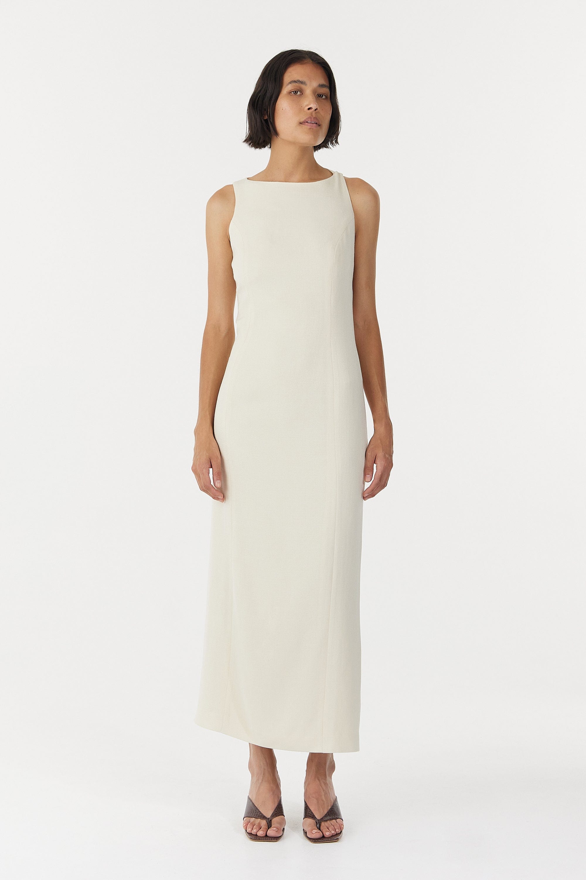 CHROME VISION OPEN BACK DRESS | CREAM