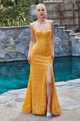 Fitted Sequin Bodice Dress By Cinderella Divine -CM317