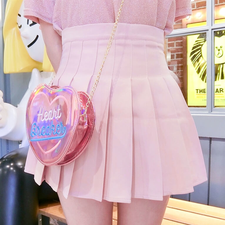 Plus size Kawaii pure pink A-line pleated skirt