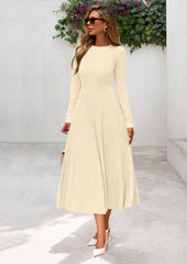 PRETTYGARDEN Women's Long Sleeve Midi Sweater Dress Fall Crewneck Knit A Line Pleated Wedding Guest Winter Dresses PRETTYGARDEN