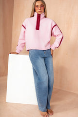 Lulu Pink Contrast Binding Zip Fleece