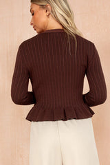 Emerson Chocolate Ribbed Knit Frill Top
