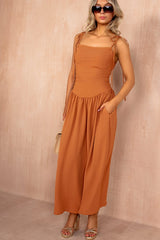 Amelia Rust Tie Shoulder Maxi Dress