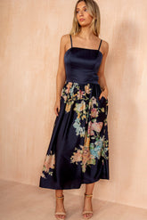 Goldie Navy Floral Strappy Midi Dress
