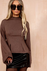 Bryanna Coffee Fine Knit Darted Waist Jumper