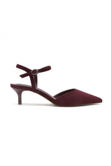 Darlene Wine Suedette Kitten Heels