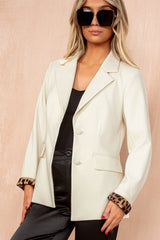 Stevie Ivory Tailored Leopard Print Cuff Blazer