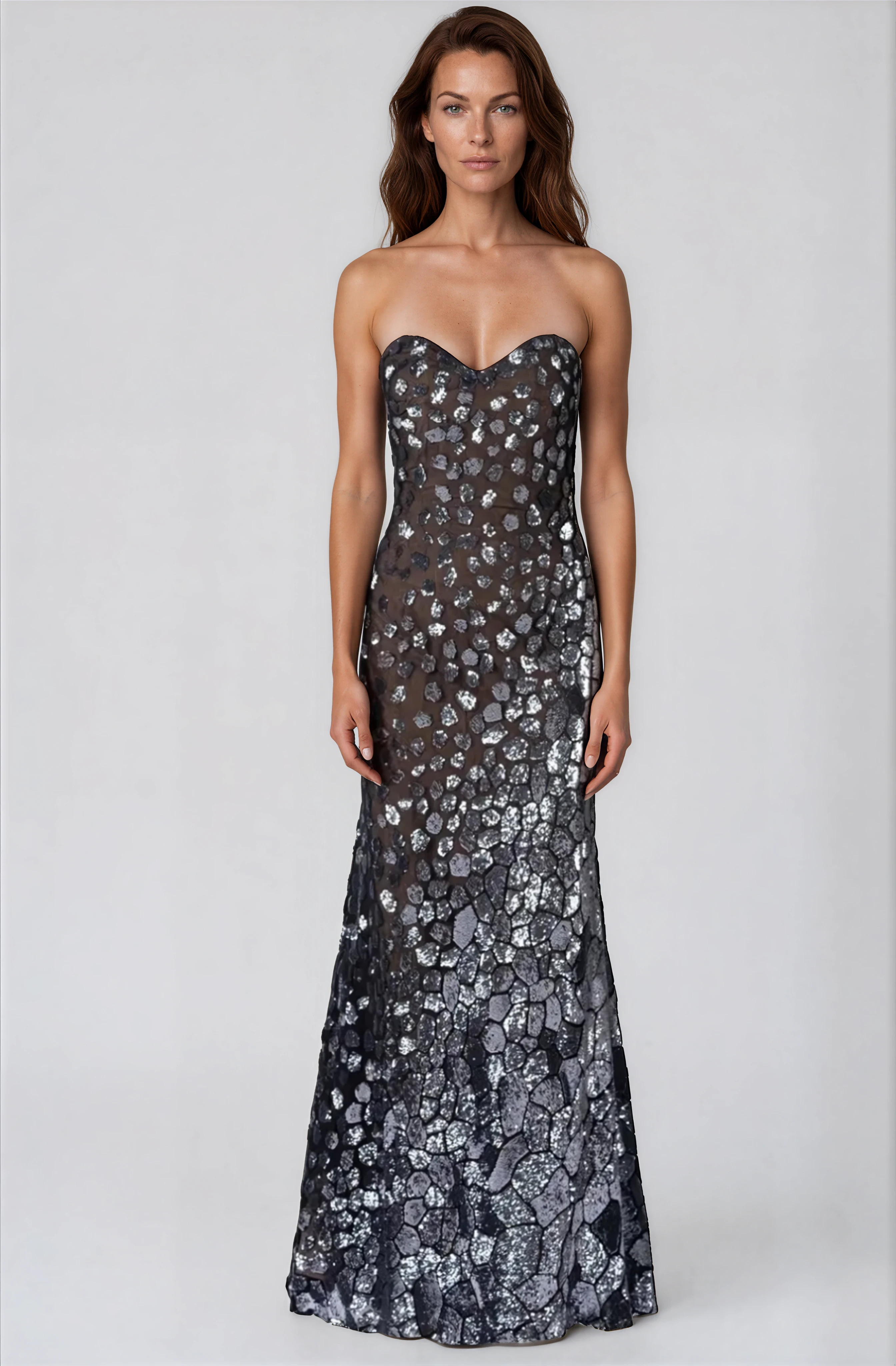Strapless Fit and Flare Gown Gown Rene Ruiz Collection 0 Silver