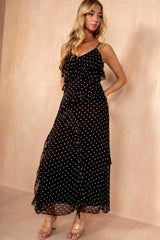 Sammie Black Chiffon Polka Dot Frill Dress