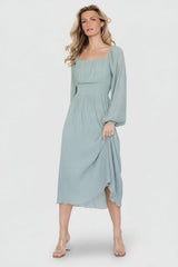 Dalton Pleated Midi Dress | Light Sage