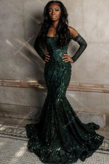 Dark Green Sequined Mermaid Prom Dress