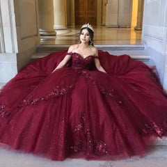 Princess Lace Dark Burgundy Quince Dresses Beading Sweetheart - MyChicDress