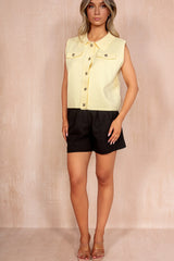 Francesca Yellow Knit Sleeveless Collar Top