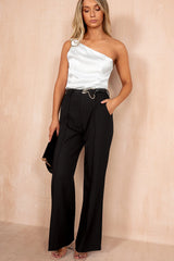 Calista Black Belted Wide Leg Trousers