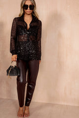 Alexandra Black Sequin Sheer Shirt