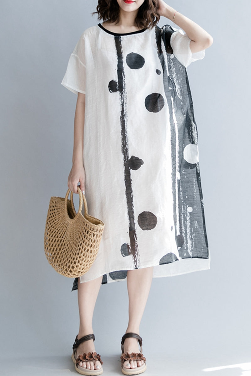 Summer Loose Cotton Linen White Dress Women Casual Clothes Q1865 - FantasyLinen