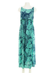 Napua Collection Honolulu - Monstera Palm Green Rayon Batik Ruffle MAXI Dress