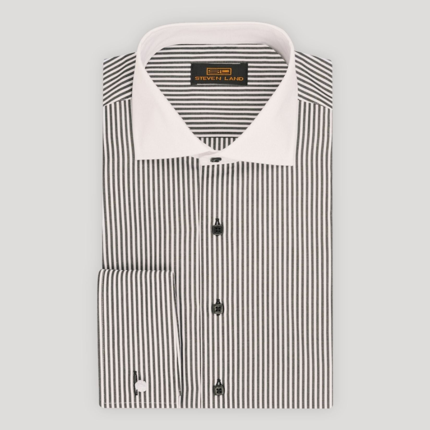 The Corcoran | White Contrast Spread Collar | French Cuff | 100% Cotton | Black