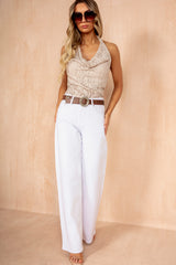 Krista White Mega Baggy Belted Jeans