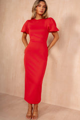 Lorelei Blood Orange Puff Sleeve Midi Dress