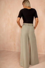 Kelsey Khaki Linen Wide Leg Trousers