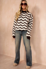 Perla Chocolate Chunky Knit Printed Jumper