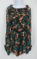 TED BAKER Black Green Multi Floral Print Longsleeve Size 1 (XS) Dress