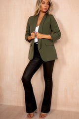 Maxine Khaki Ruched Sleeve Blazer