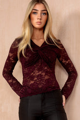 Julie Plum Lace Knot Front Top