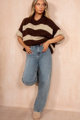 Zoe Chocolate Chunky Knit Stripe Jumper