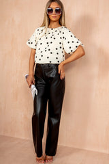 Bowie Cream Polka Dot Puff Sleeve Top