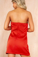 Qiana Red Satin Bow Detachable Strap Dress