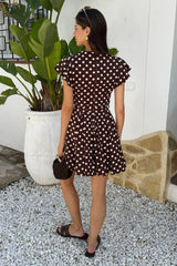 Gia Chocolate Polka Dot Print Wrap Top Mini Dress