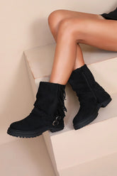 Ottilie Black Fringed Suedette Ankle Boots