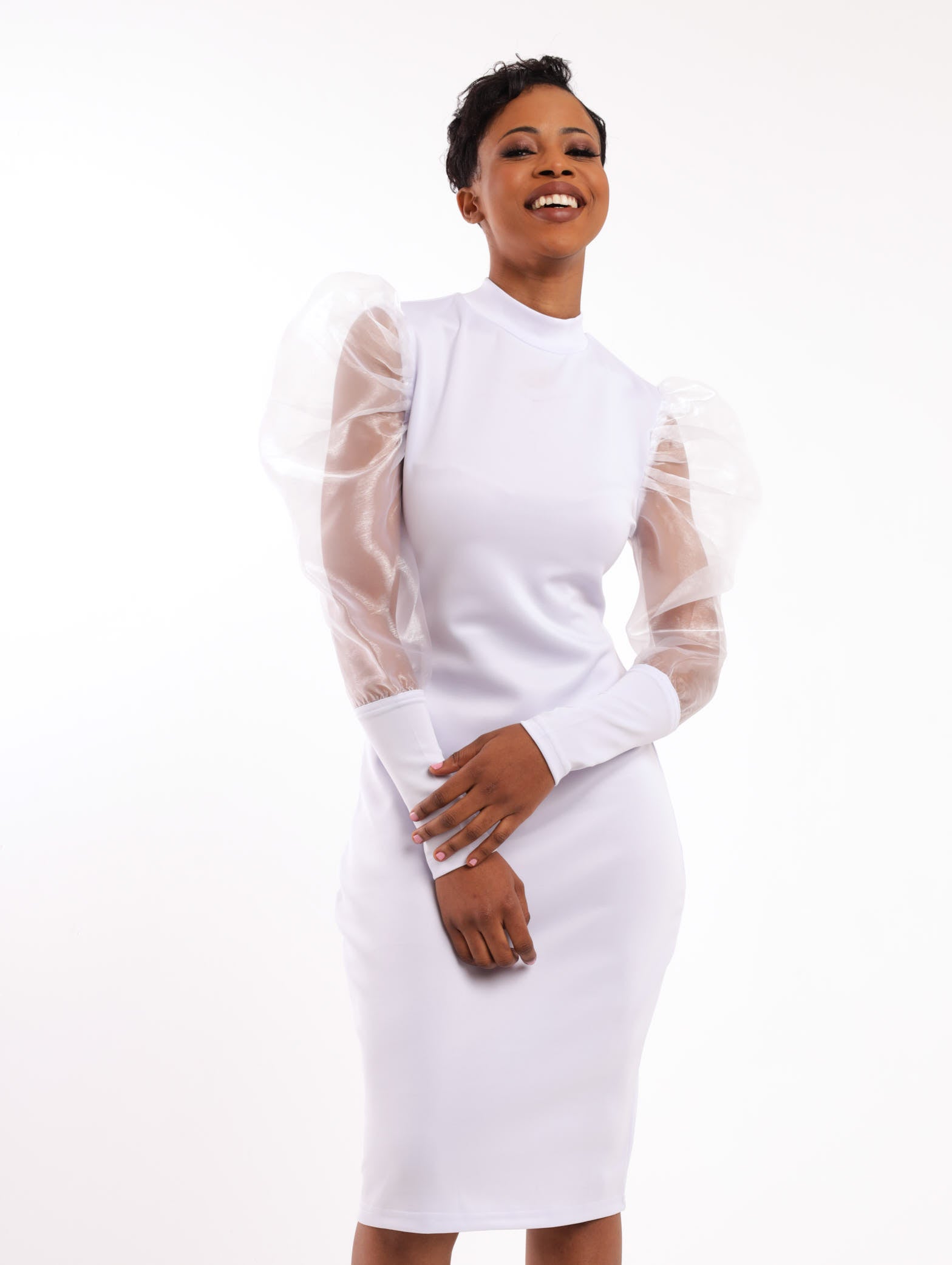 Organza Long Sleeve Dress - White