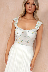 Mariana White Lemon Print Frill Sleeve Bodysuit
