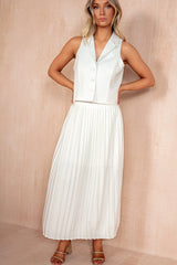 Athena White Pleated Midi Skirt