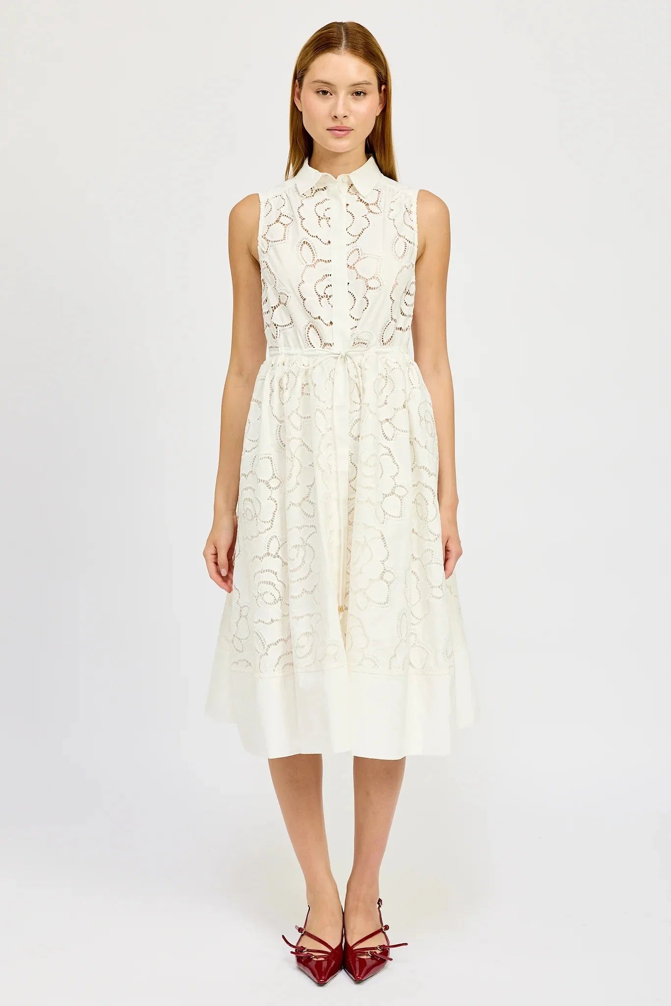 En Saison Chloe Belted Midi Dress in White - Estilo Boutique