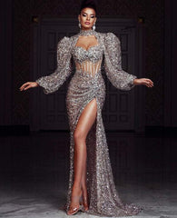 Shiny Silver Evening Dress-danddclothing-Classic Elegant Gowns,Evening Dresses,Long