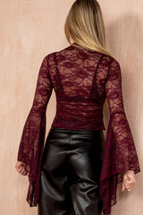 Logan Berry Lace Flared Sleeve Top